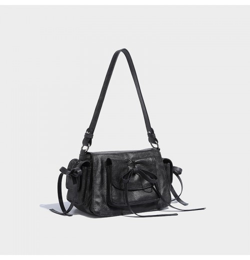 Niche Girls Casual Black Lace Up Bow Underarm Bag Women's New Single Shoulder Bag Pu Handheld Boston Bags Handbag Female Totes Niche Girls Casual Black Lace Up Bow Underarm Bag Women's New Single Shoulder Bag Pu Handheld Boston Bags Handbag Female Totes